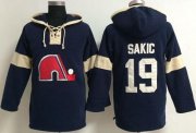 Wholesale Cheap Quebec Nordiques #19 Joe Sakic Blue Pullover NHL Hoodie