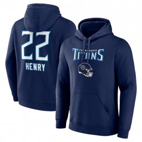 Cheap Men\'s Tennessee Titans #22 Derrick Henry Navy Team Wordmark Name & Number Pullover Hoodie