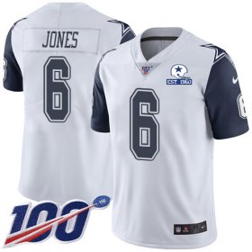 Wholesale Cheap Nike Cowboys #6 Chris Jones White Men\'s Stitched With Established In 1960 Patch NFL Limited Rush 100th Season Jersey