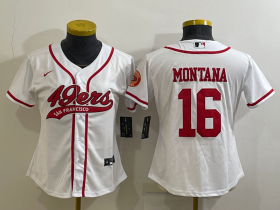 Wholesale Cheap Women\'s San Francisco 49ers #16 Joe Montana White With Patch Cool Base Stitched Baseball Jersey