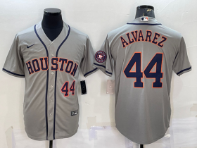 Wholesale Cheap Men\'s Houston Astros #44 Yordan Alvarez Number Grey With Patch Stitched MLB Cool Base Nike Jersey