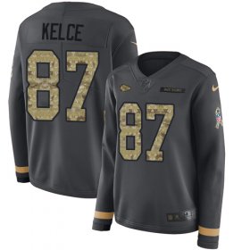 Wholesale Cheap Nike Chiefs #87 Travis Kelce Anthracite Salute to Service Women\'s Stitched NFL Limited Therma Long Sleeve Jersey