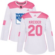 Wholesale Cheap Adidas Rangers #20 Chris Kreider White/Pink Authentic Fashion Women's Stitched NHL Jersey