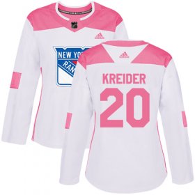 Wholesale Cheap Adidas Rangers #20 Chris Kreider White/Pink Authentic Fashion Women\'s Stitched NHL Jersey