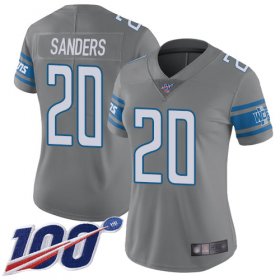 Wholesale Cheap Nike Lions #20 Barry Sanders Gray Women\'s Stitched NFL Limited Rush 100th Season Jersey
