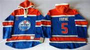 Wholesale Cheap Oilers #5 Mark Fayne Light Blue Sawyer Hooded Sweatshirt Stitched NHL Jersey