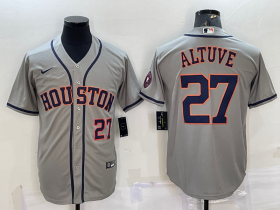 Wholesale Cheap Men\'s Houston Astros #27 Jose Altuve Number Grey With Patch Stitched MLB Cool Base Nike Jersey