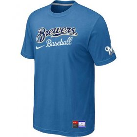 Wholesale Cheap Milwaukee Brewers Nike Short Sleeve Practice MLB T-Shirt Indigo Blue