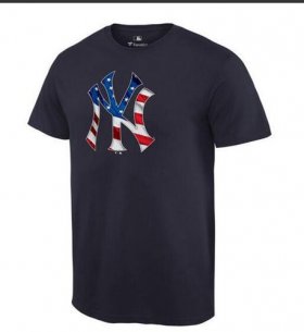 Wholesale Cheap Men\'s New York Yankees USA Flag Fashion T-Shirt Navy Blue