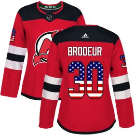 Wholesale Cheap Adidas Devils #30 Martin Brodeur Red Home Authentic USA Flag Women\'s Stitched NHL Jersey