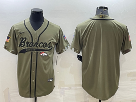 Wholesale Cheap Men\'s Denver Broncos Blank Olive Salute to Service Cool Base Stitched Baseball Jersey