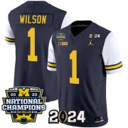 Cheap Men's Michigan Wolverines #1 Roman Wilson Navy White 2024 F.U.S.E. With 2023 National Champions Patch Stitched Jersey