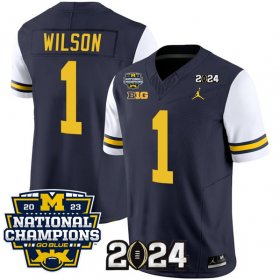 Cheap Men\'s Michigan Wolverines #1 Roman Wilson Navy White 2024 F.U.S.E. With 2023 National Champions Patch Stitched Jersey