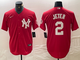 Cheap Men\'s New York Yankees #2 Derek Jeter Red Fashion Cool Base Jersey