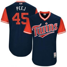 Wholesale Cheap Twins #45 Phil Hughes Navy \"Peej\" Players Weekend Authentic Stitched MLB Jersey