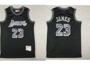 Wholesale Cheap Men's Los Angeles Lakers #23 LeBron James Black With Silver Hardwood Classics Soul Swingman Throwback Jersey