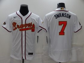 Wholesale Cheap Men\'s Atlanta Braves#7 Dansby Swanson 2022 White Gold World Series Champions Program Flex Base Stitched Baseball Jersey