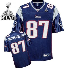 Wholesale Cheap Patriots #87 Rob Gronkowski Dark Blue Super Bowl XLVI Embroidered NFL Jersey