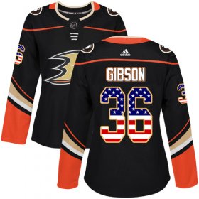 Wholesale Cheap Adidas Ducks #36 John Gibson Black Home Authentic USA Flag Women\'s Stitched NHL Jersey