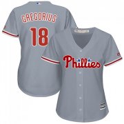 Wholesale Cheap Phillies #18 Didi Gregorius Grey Road Women's Stitched MLB Jersey
