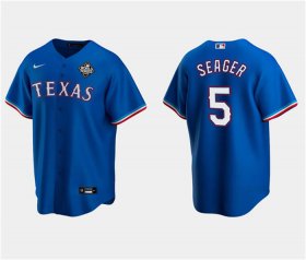 Men\'s Texas Rangers #5 Corey Seager Royal 2023 World Series Stitched Baseball Jersey