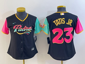 Cheap Women\'s San Diego Padres #23 Fernando Tatis Jr Black 2022 City Connect Cool Base Stitched Jersey