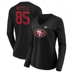 Wholesale Cheap Women\'s San Francisco 49ers #85 George Kittle NFL Black Super Bowl LIV Bound Halfback Player Name & Number Long Sleeve V-Neck T-Shirt