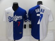Wholesale Cheap Men's Los Angeles Dodgers #7 Julio Urias White Blue Split Cool Base Stitched Baseball Jersey