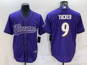 Wholesale Cheap Men\'s Baltimore Ravens #9 Justin Tucker Purple With Patch Cool Base Stitched Baseball Jersey