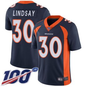 Wholesale Cheap Big Size Broncos #30 Phillip Lindsay Navy Blue Alternate Men\'s Stitched Football 100th Season Vapor Limited Jersey