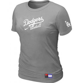 Wholesale Cheap Women\'s Los Angeles Dodgers Nike Short Sleeve Practice MLB T-Shirt Light Grey