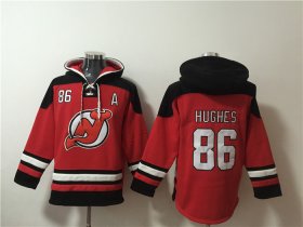 Wholesale Cheap Men\'s New Jersey Devils #86 Jack Hughes Red Ageless Must-Have Lace-Up Pullover Hoodie