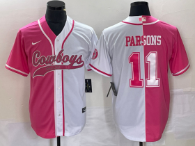 Wholesale Cheap Men\'s Dallas Cowboys #11 Micah Parsons Pink White Two Tone With Patch Cool Base Stitched Baseball Jersey