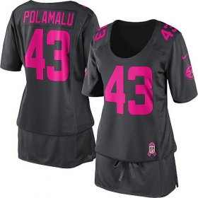 Wholesale Cheap Nike Steelers #43 Troy Polamalu Dark Grey Women\'s Breast Cancer Awareness Stitched NFL Elite Jersey