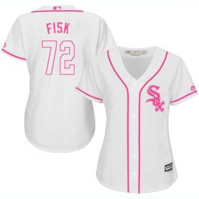 Wholesale Cheap White Sox #72 Carlton Fisk White/Pink Fashion Women\'s Stitched MLB Jersey