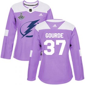 Cheap Adidas Lightning #37 Yanni Gourde Purple Authentic Fights Cancer Women\'s 2020 Stanley Cup Champions Stitched NHL Jersey