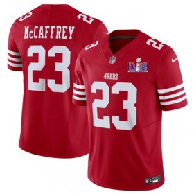 Cheap Men\'s San Francisco 49ers #23 Christian McCaffrey Red 2024 F.U.S.E. Super Bowl LVIII Patch Vapor Untouchable Limited Football Stitched Jersey