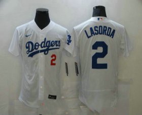 Wholesale Cheap Men\'s Los Angeles Dodgers #2 Tommy Lasorda White Stitched MLB Flex Base Nike Jersey
