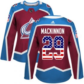 Wholesale Cheap Adidas Avalanche #29 Nathan MacKinnon Burgundy Home Authentic USA Flag Women\'s Stitched NHL Jersey