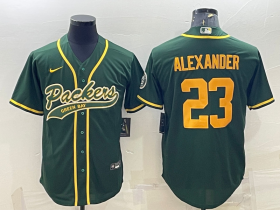 Wholesale Cheap Men\'s Green Bay Packers #23 Jaire Alexander Green Gold With Patch Cool Base Stitched Baseball Jersey
