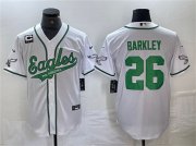 Cheap Men's Philadelphia Eagles #26 Saquon Barkley White With 3-star C Patch Cool Base Baseball Stitched Jerseys