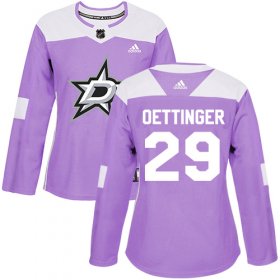 Cheap Adidas Stars #29 Jake Oettinger Purple Authentic Fights Cancer Women\'s Stitched NHL Jersey