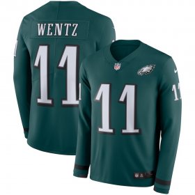 Wholesale Cheap Men\'s Eagles #11 Carson Wentz Midnight Green Team Color Men\'s Stitched NFL Limited Therma Long Sleeve Jersey