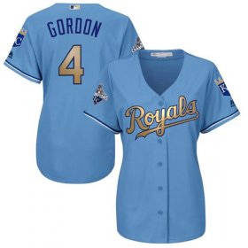 Wholesale Cheap Royals #4 Alex Gordon Light Blue Women\'s 2015 World Series Champions Gold Program Cool Base Stitched MLB Jersey