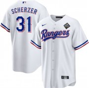 Men's Texas Rangers #31 Max Scherzer 2023 White World Series Stitched Baseball Jersey