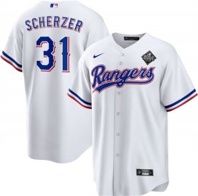 Men\'s Texas Rangers #31 Max Scherzer 2023 White World Series Stitched Baseball Jersey