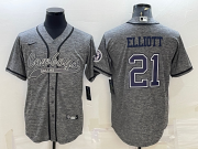 Wholesale Cheap Men's Dallas Cowboys #21 Ezekiel Elliott Grey Gridiron With Patch Cool Base Stitched Baseball Jersey