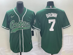 Wholesale Cheap Men\'s Boston Celtics #7 Jaylen Brown Green With Patch Stitched Baseball Jersey
