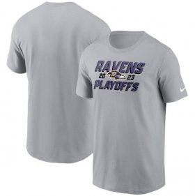 Cheap Men\'s Baltimore Ravens Gray 2023 Playoffs Iconic T-Shirt