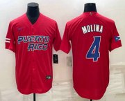 Cheap Men's Puerto Rico Baseball #4 Yadier Molina 2023 Red World Baseball Classic Stitched Jerseys